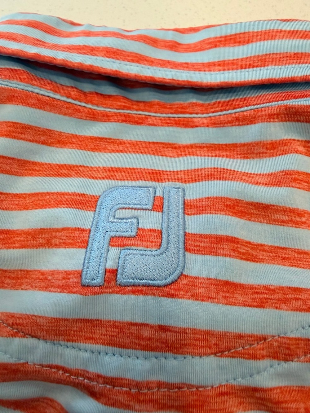 FootJoy Men's Striped Red and Light Blue Polo Shirt - Picture 5 of 6